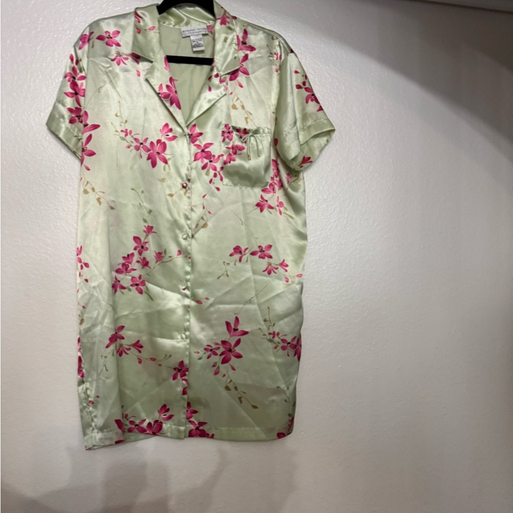 Morgan Taylor Satin Nightdress with Pink Floral Design